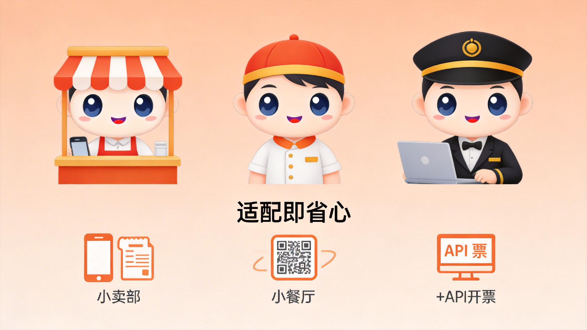 jimeng-2026-04-13-2979-@图片1 拆分为三个不同商户造型:小卖部店主、小餐馆老板、星级酒店工作人员,均保....png